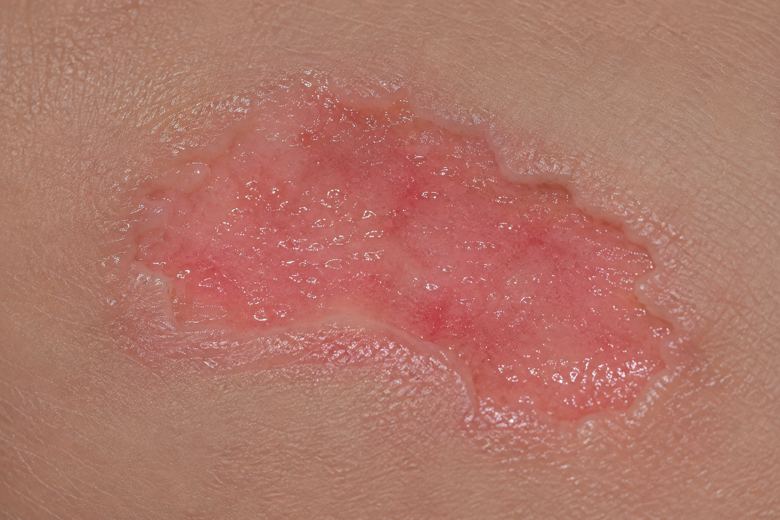 Close-up of a superficial partial-thickness wound on untreated skin