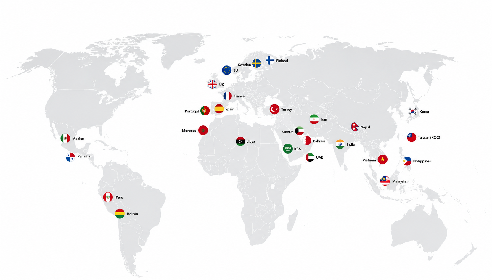 World map of markets where EPIPROTECT® is approved or registered
